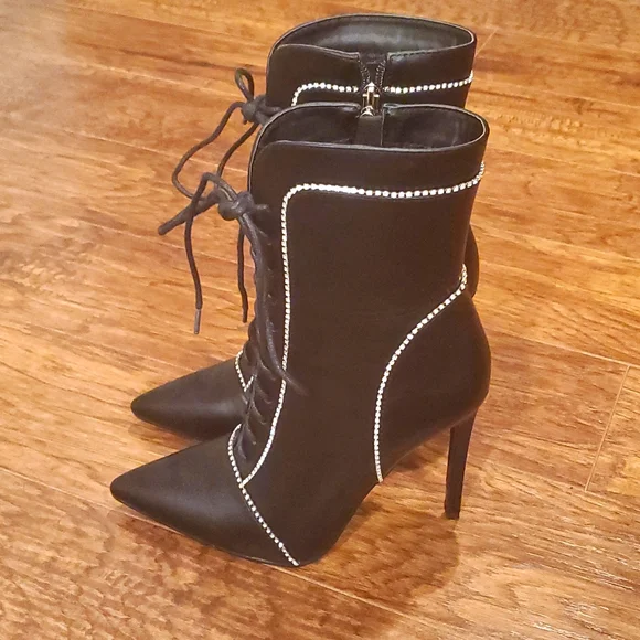 Azalea Wang Faux Leather Rhinestone High Heel Booties - Picture 2 of 6